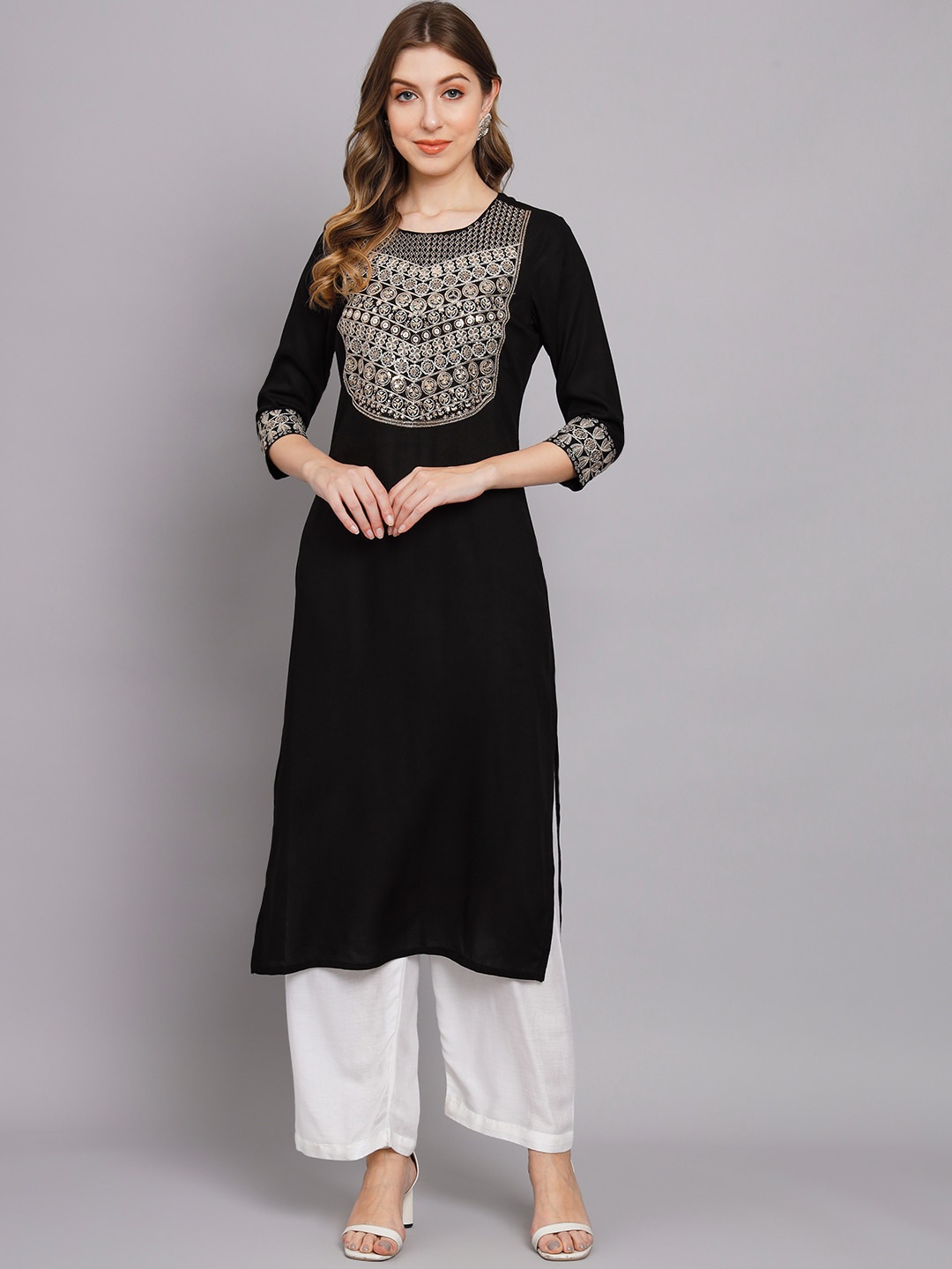 

Nehamta Ethnic Motifs Yoke Design Sequinned Kurta, Black