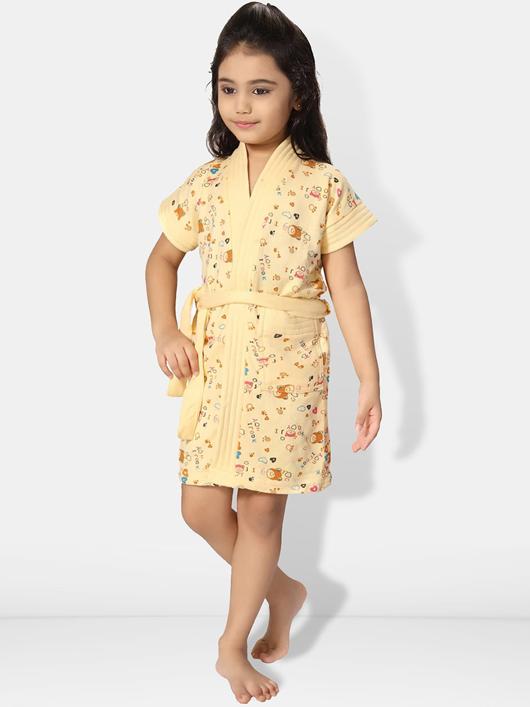 

Be You Girls Printed Terry Cotton Water Absorbent Bath Robe With Belt, Beige
