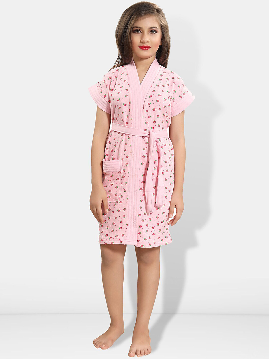 

Be You Girls Printed Terry Cotton Water Absorbent Bath Robe With Belt, Pink