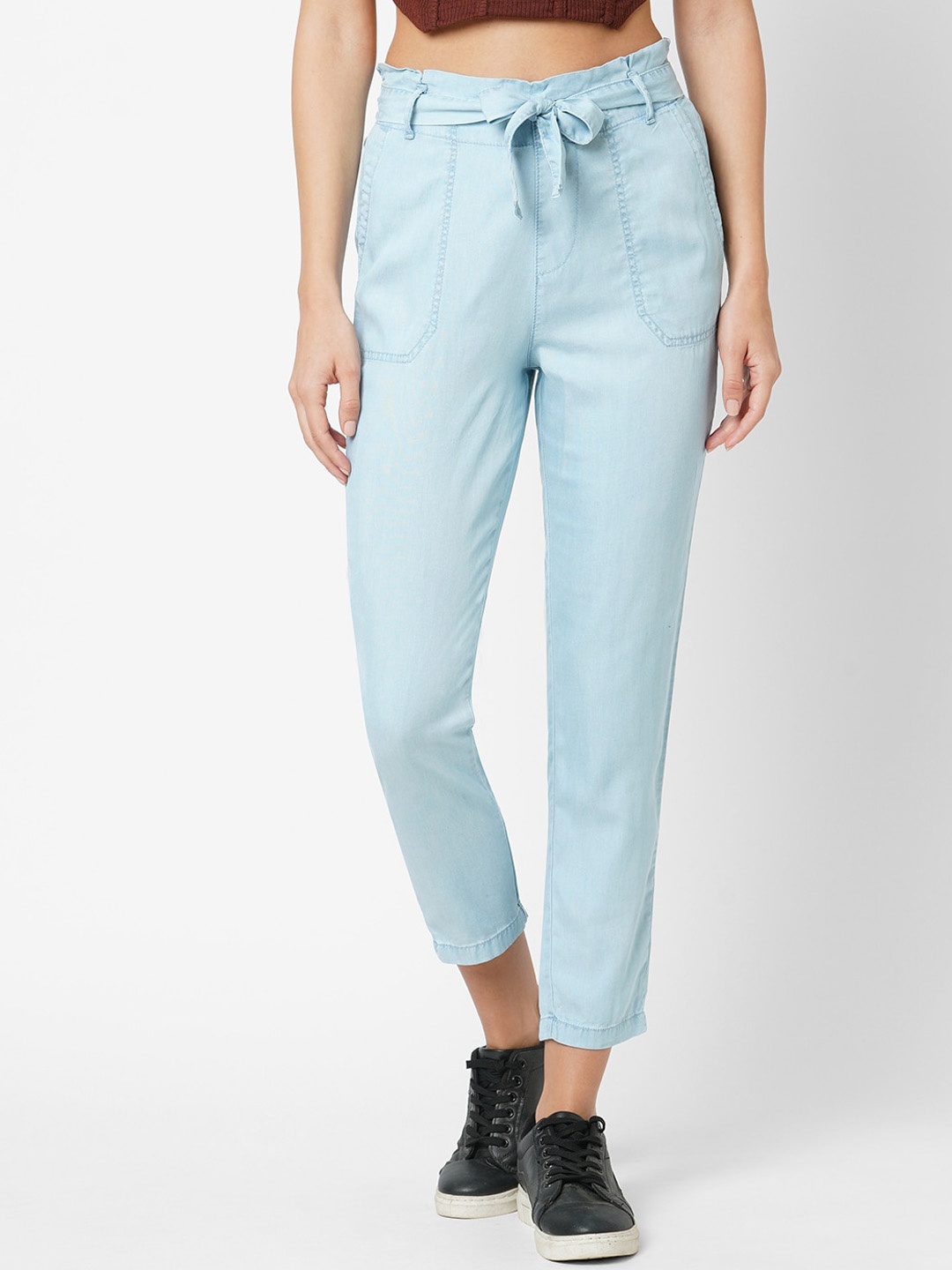 

Kraus Jeans Women Slim Fit High-Rise Pure Cotton Trousers, Blue