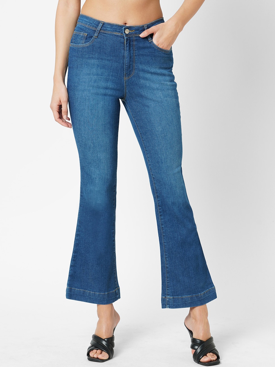 

Kraus Jeans Women Flared High-Rise Light Fade Jeans, Navy blue