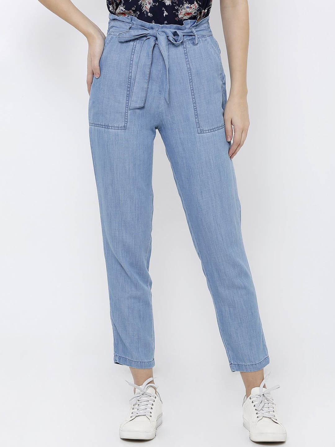 

Kraus Jeans Women High-Rise Skinny Fit Flat-Front Pure Cotton Trousers, Blue