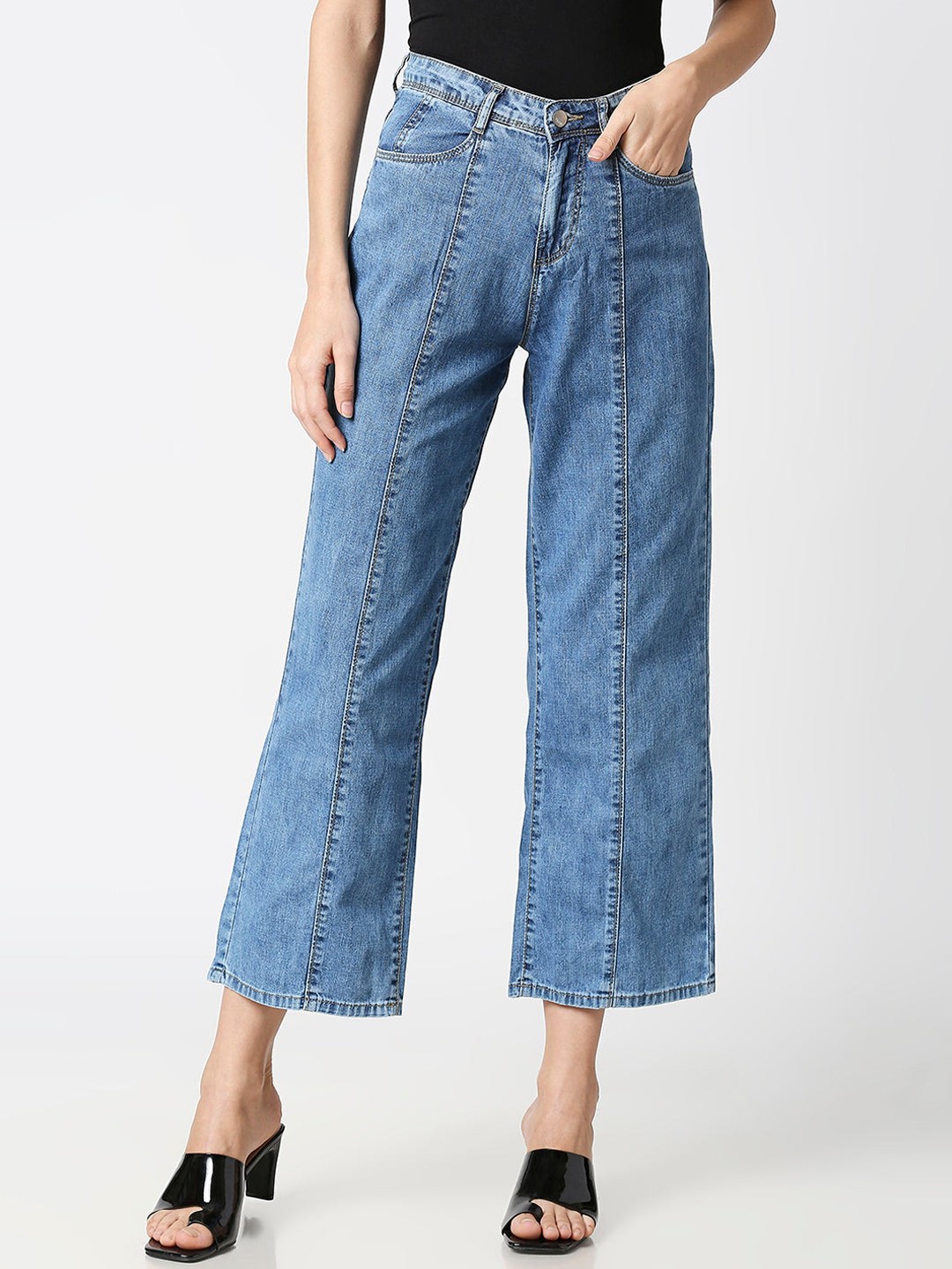 

Kraus Jeans Women Wide Leg High-Rise Cropped Jeans, Blue