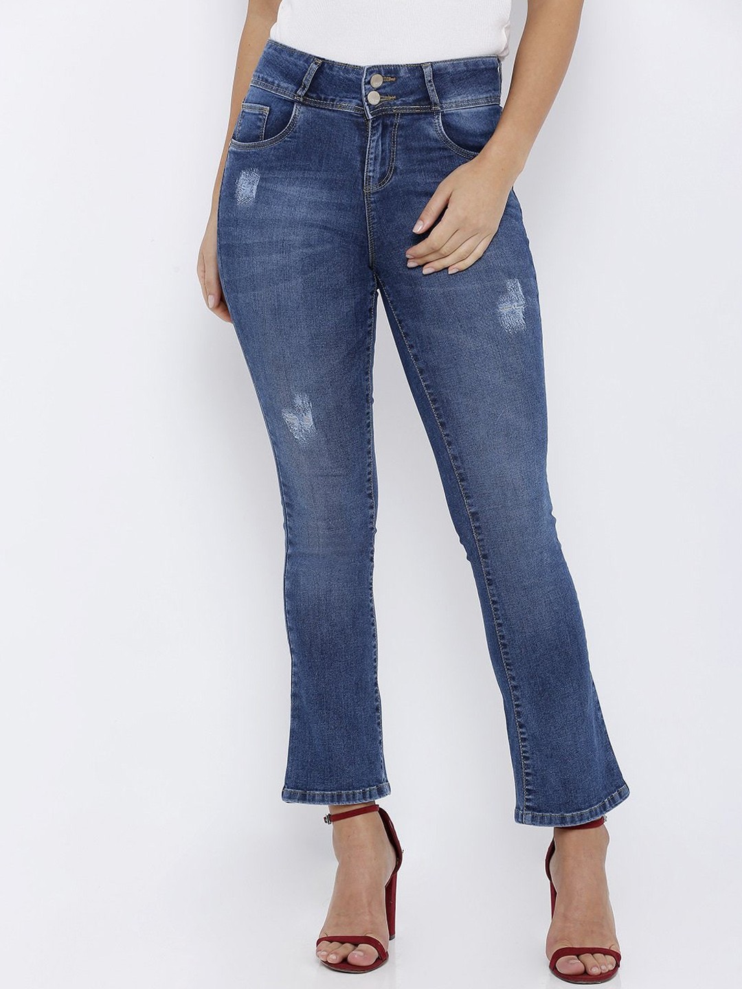 

Kraus Jeans Women Bootcut Mildly Distressed Heavy Fade Jeans, Blue