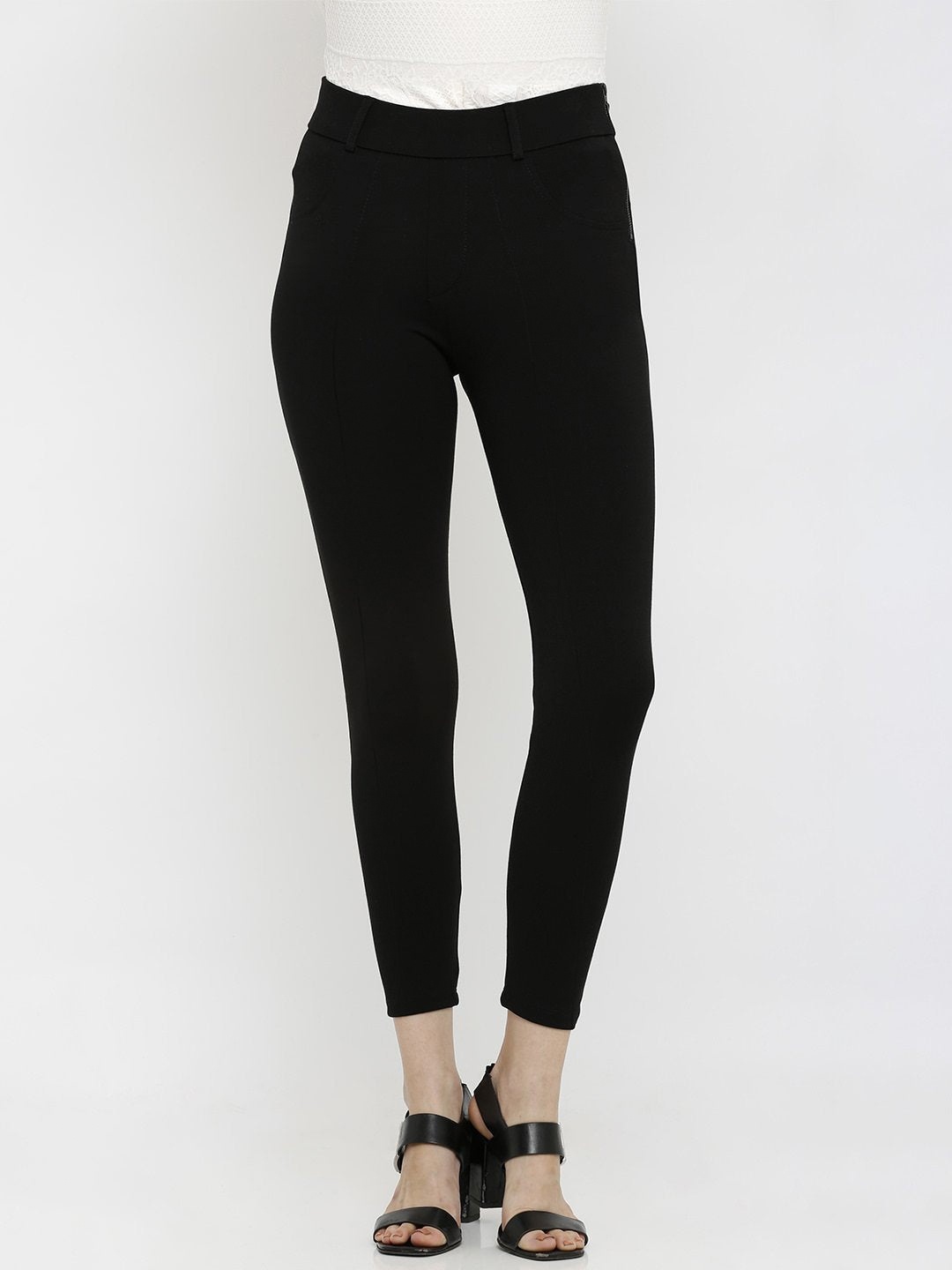 

Kraus Jeans High-Rise Skinny Treggings, Black