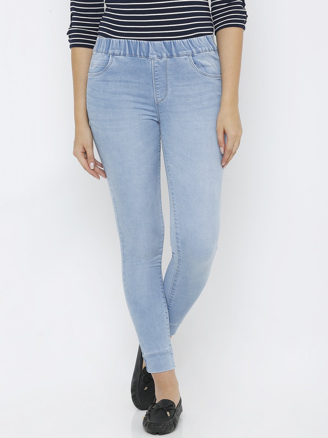 

Kraus Jeans Women Skinny Fit Mid-Rise Cuffed Hem Stretchable Jeans, Blue
