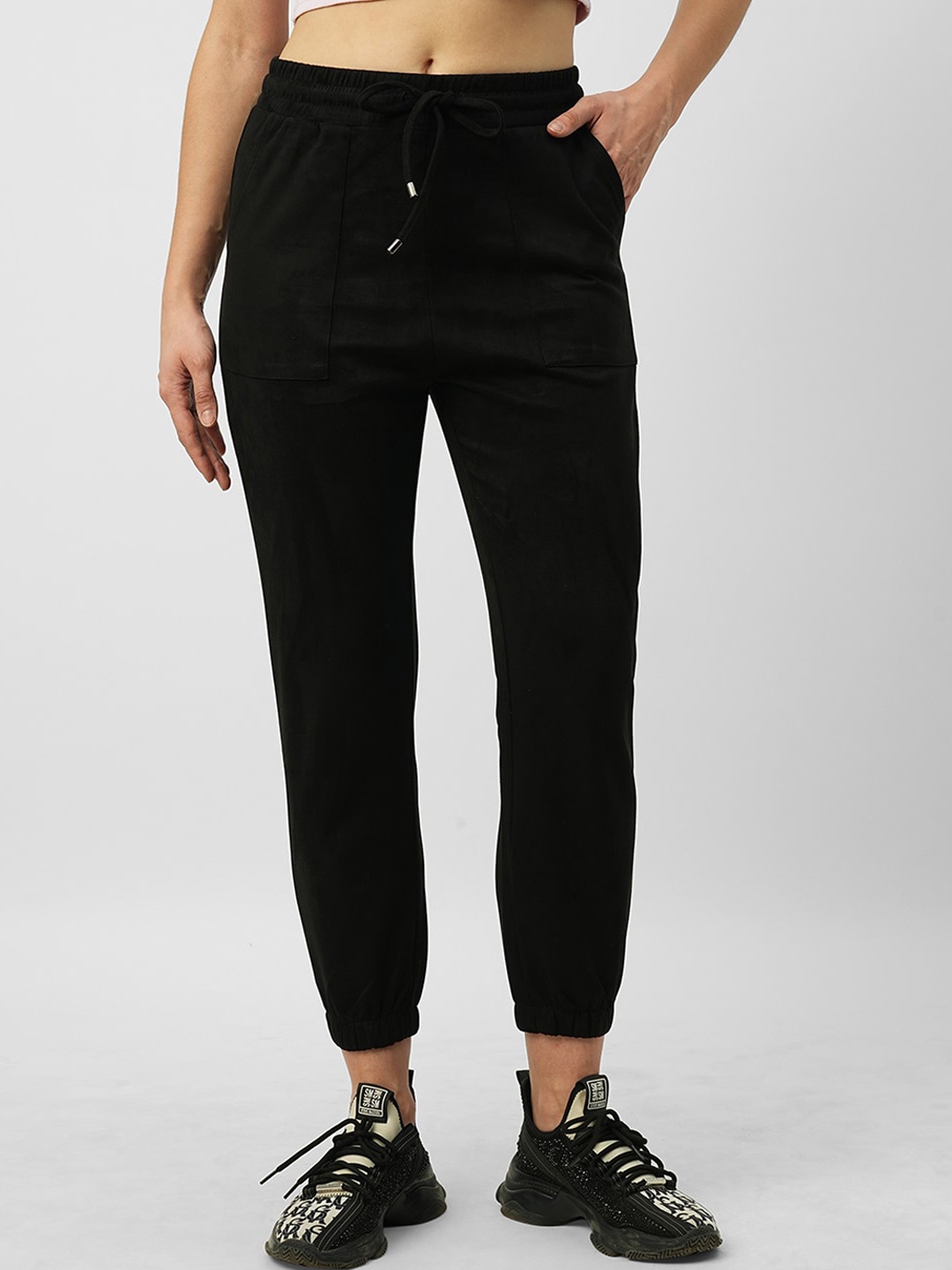 

Kraus Jeans Women Black Loose Fit High-Rise Joggers Trousers