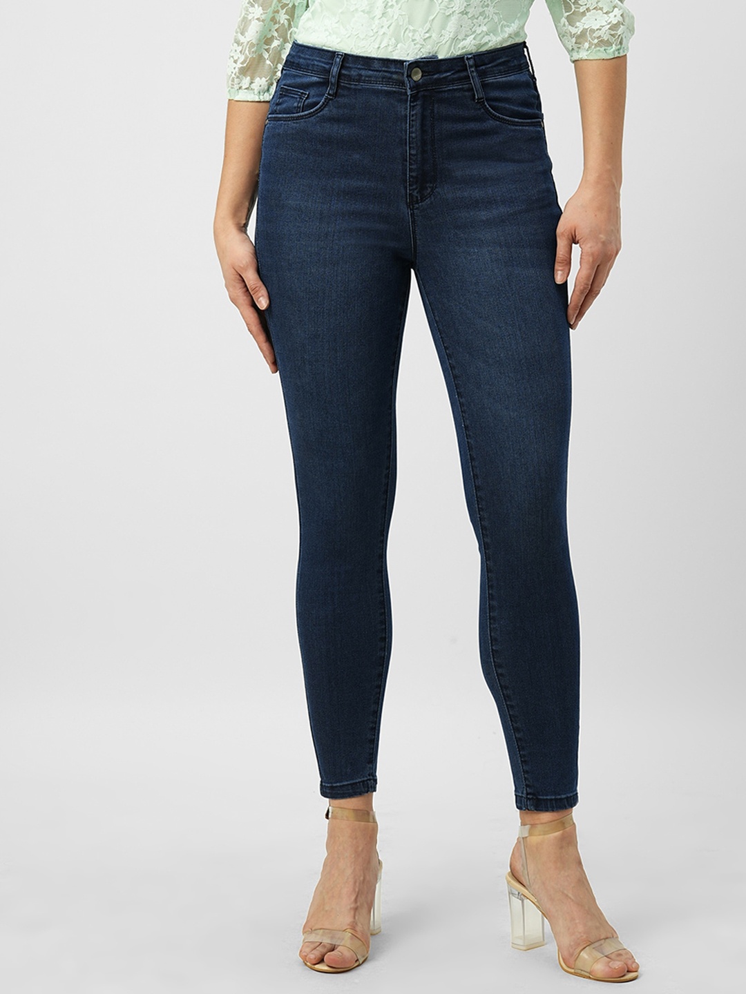 

Kraus Jeans Women Skinny Fit High-Rise Clean Look Cropped Jeans, Blue