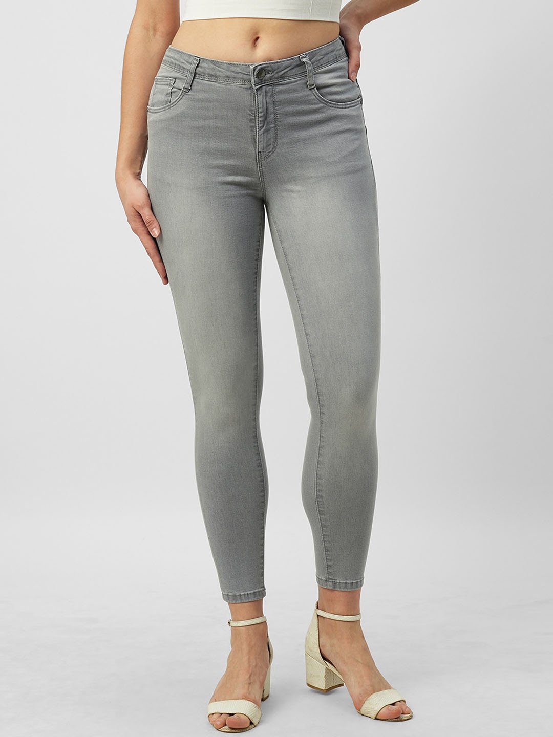 

Kraus Jeans Women Skinny Fit High-Rise Light Fade Jeans, Grey