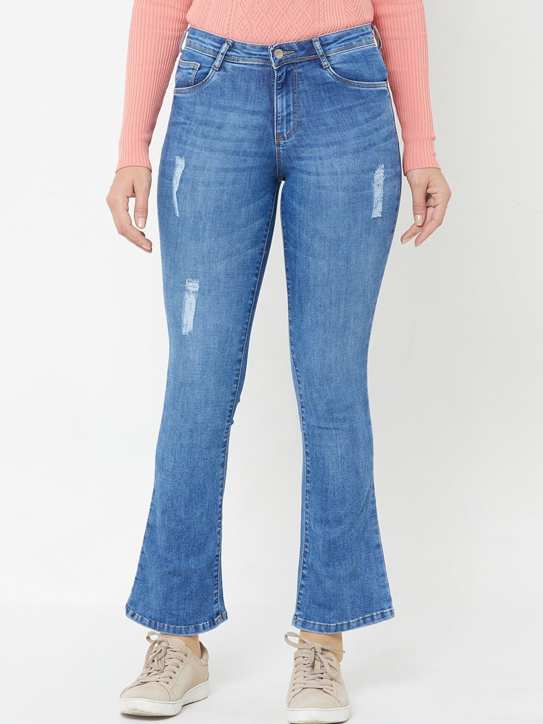 

Kraus Jeans Women High-Rise Mildly Distressed Light Fade Bootcut Jeans, Blue