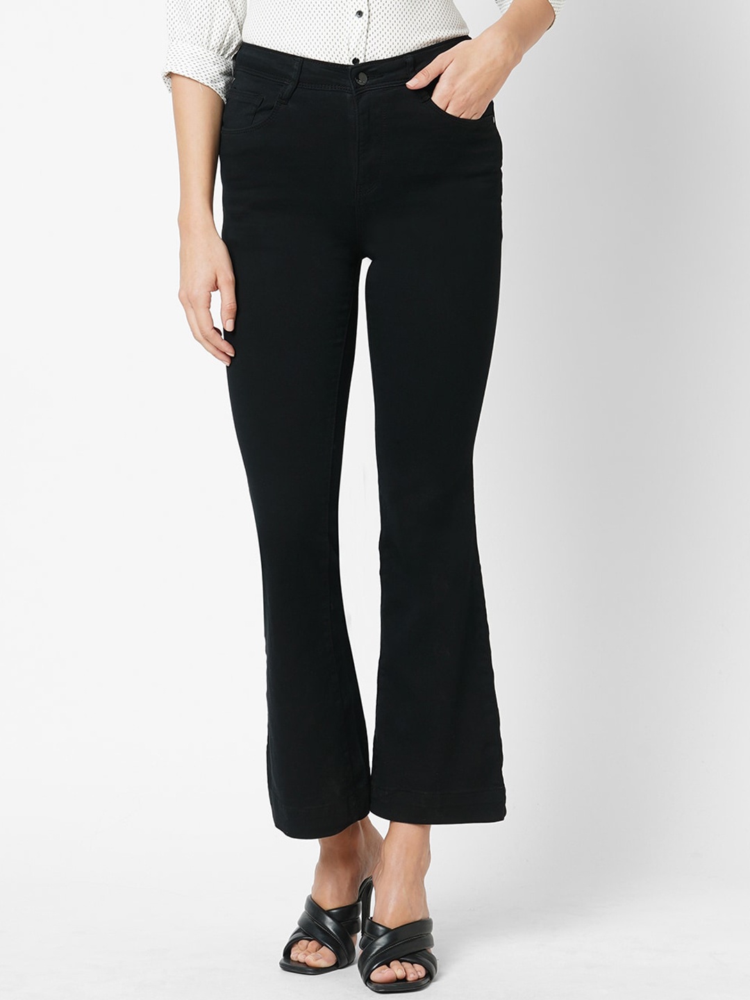 

Kraus Jeans Women Flared High-Rise Clean Look Jeans, Black