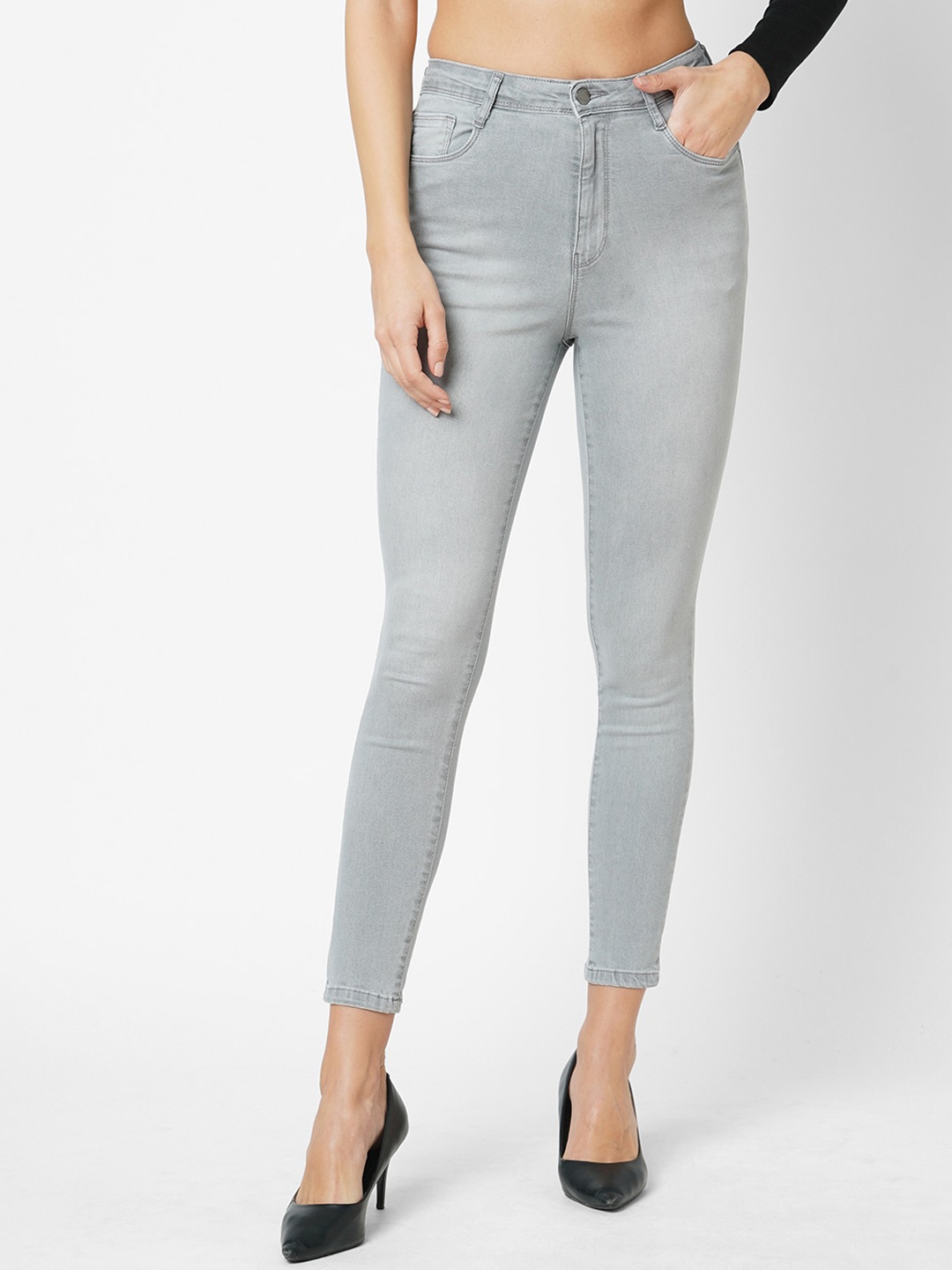 

Kraus Jeans Women Skinny Fit High-Rise light Fade Jeans, Grey