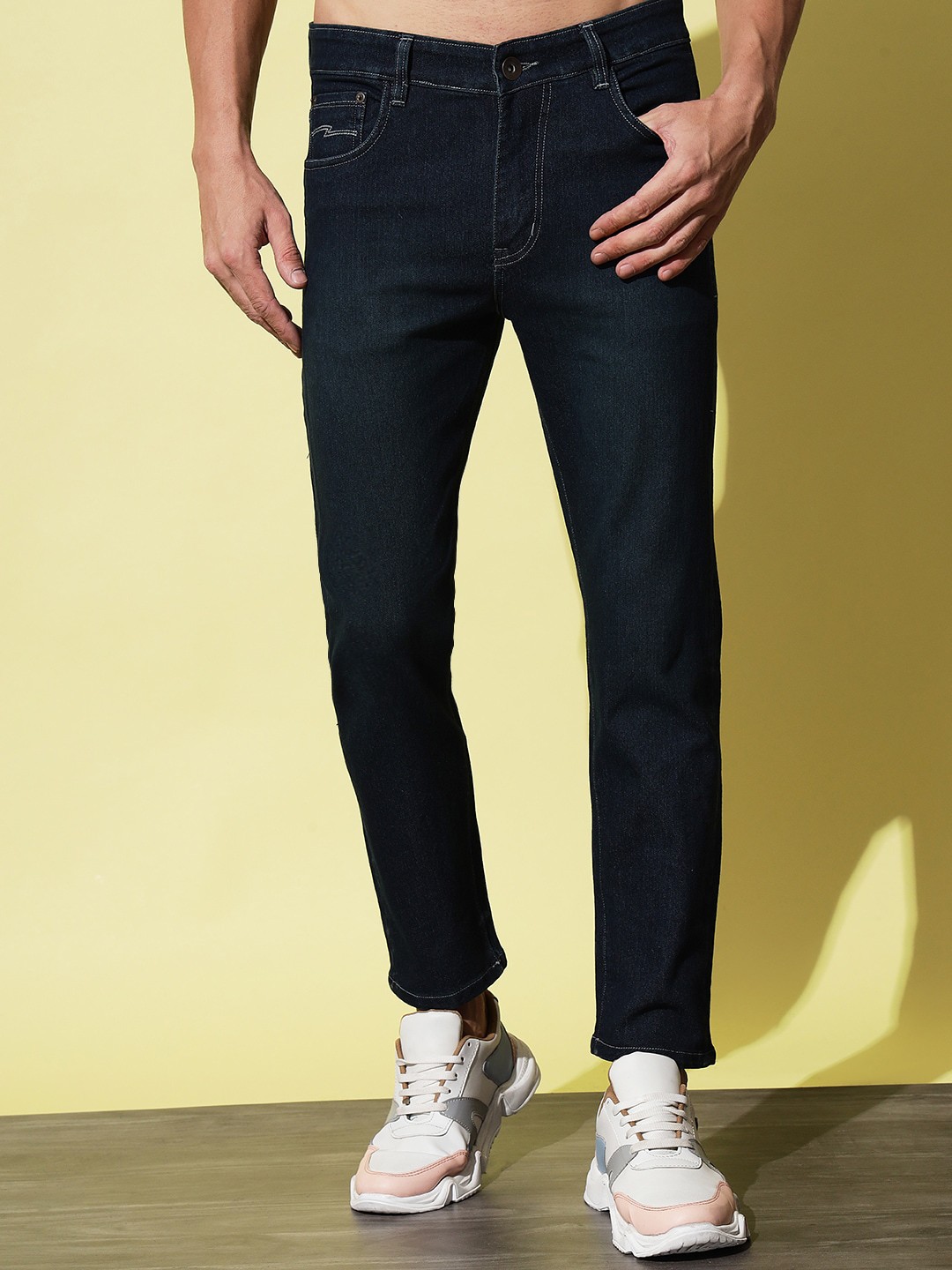 

UNITED DENIM Men Mid Rise Slim Fit Stretchable Cotton Jeans, Navy blue