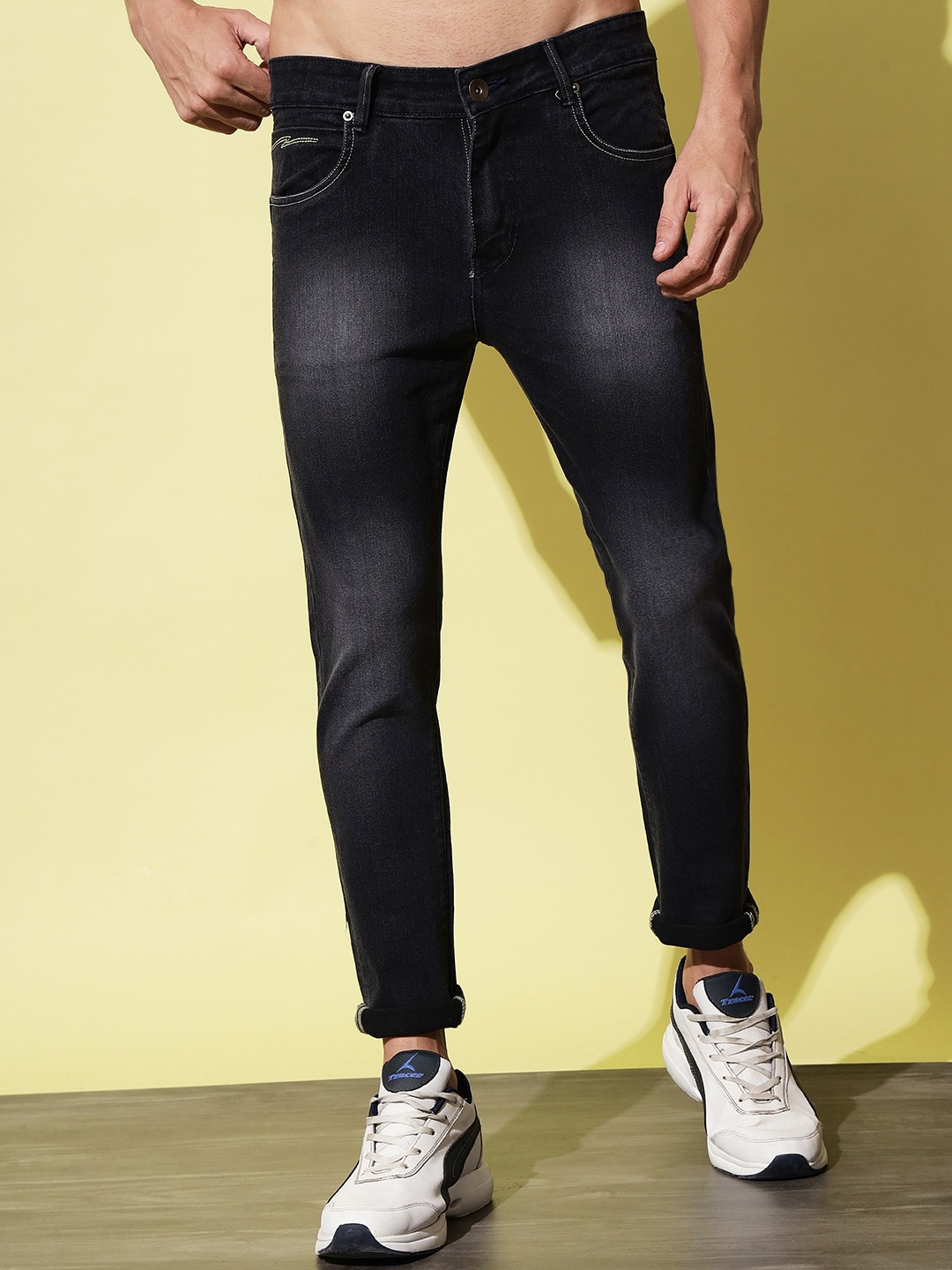 

UNITED DENIM Men Slim Fit Heavy Fade Stretchable Cotton Jeans, Grey