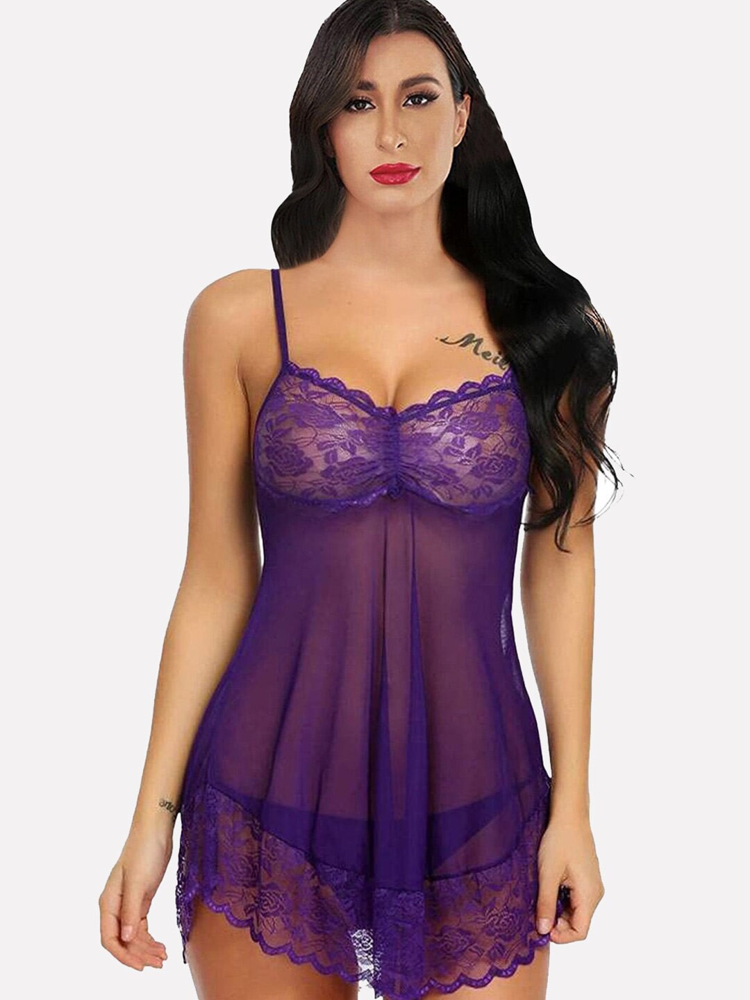 

Krelin Self Design Shoulder Straps Lace Baby Doll, Purple