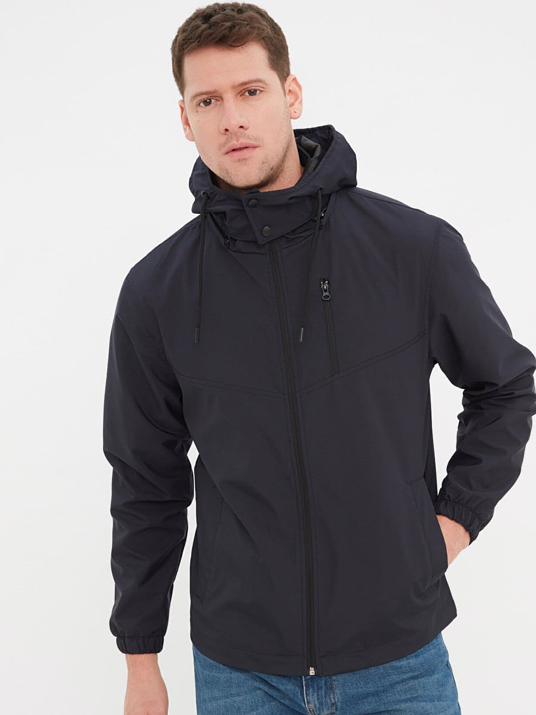 

Trendyol Single-Breasted Hooded Overcoat, Navy blue