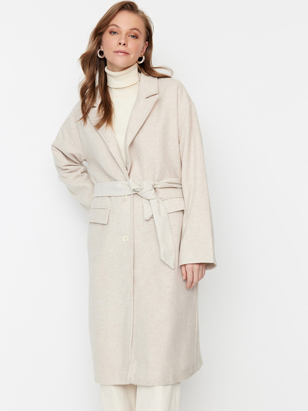 

Trendyol Longline Tie-Up Overcoat, Beige