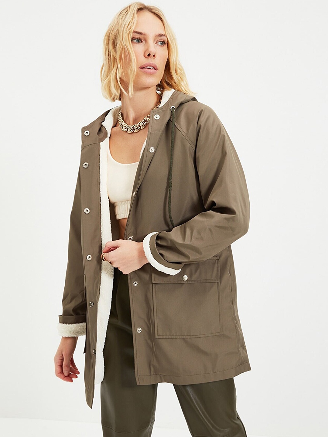 

Trendyol Hooded Longline Tailored Jacket, Brown
