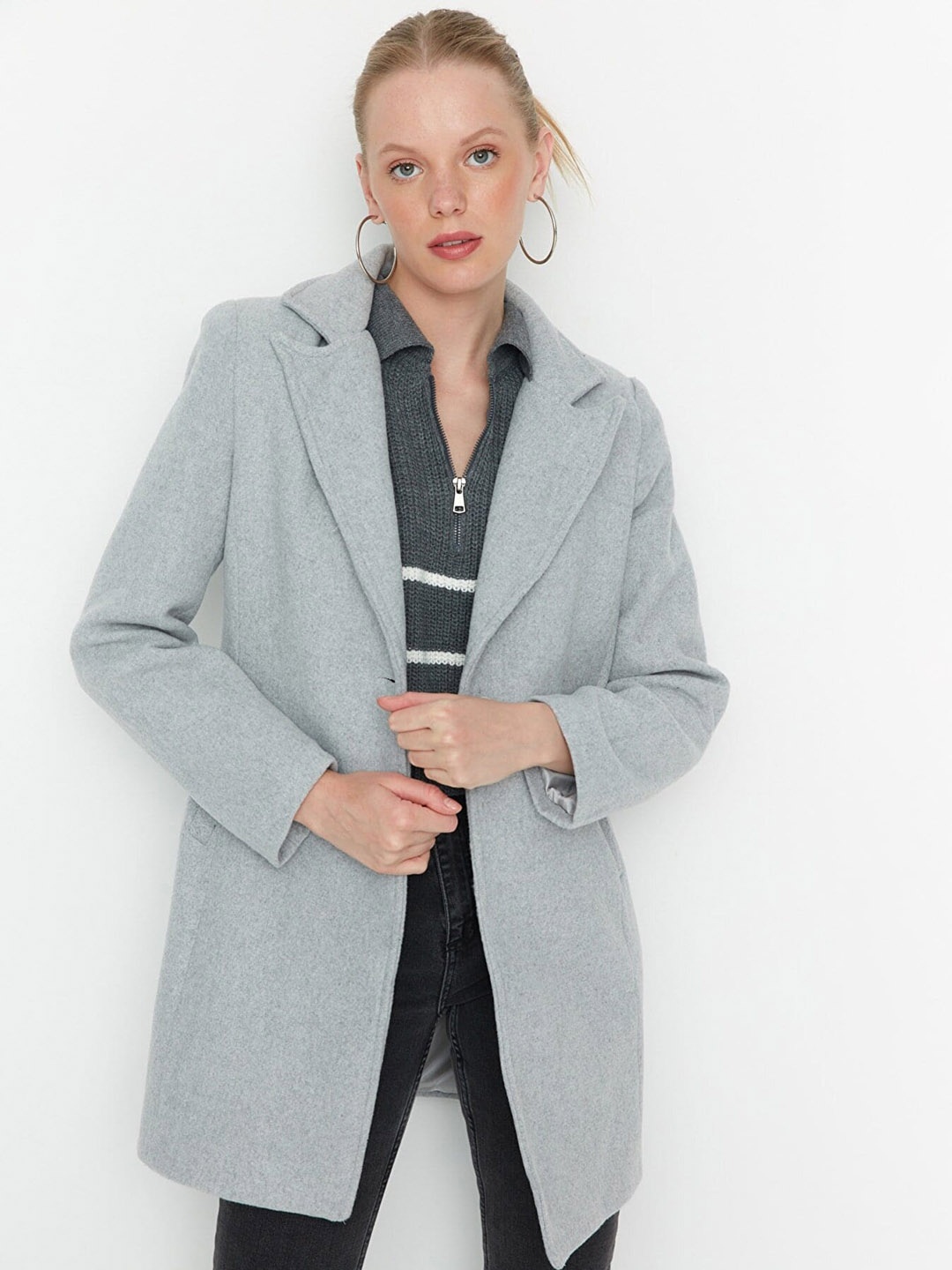 

Trendyol Women Single Breasted Longline Overcoat, Grey