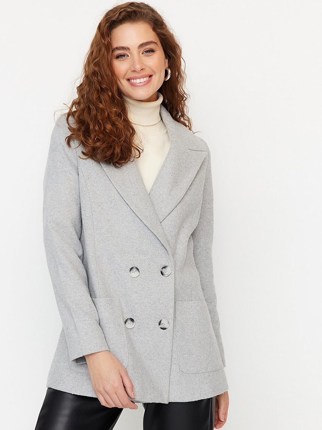 

Trendyol Notched Lapel Collar Longline Overcoat, Grey