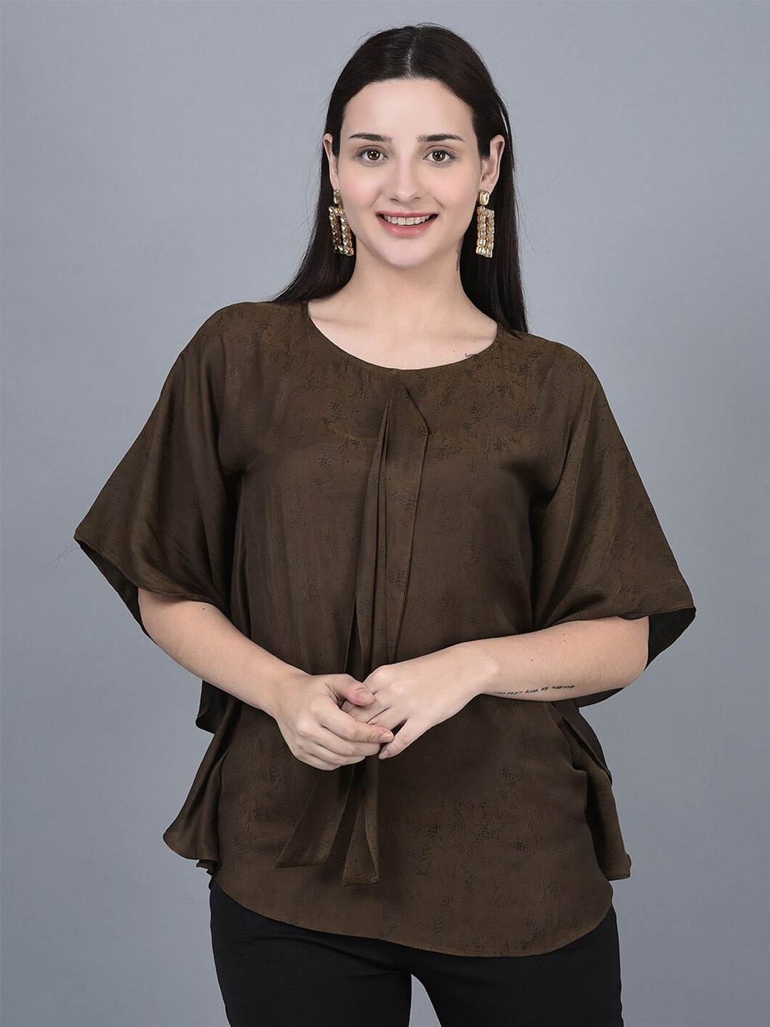 

CANOE Round Neck Kimono Sleeve Casual Top, Brown