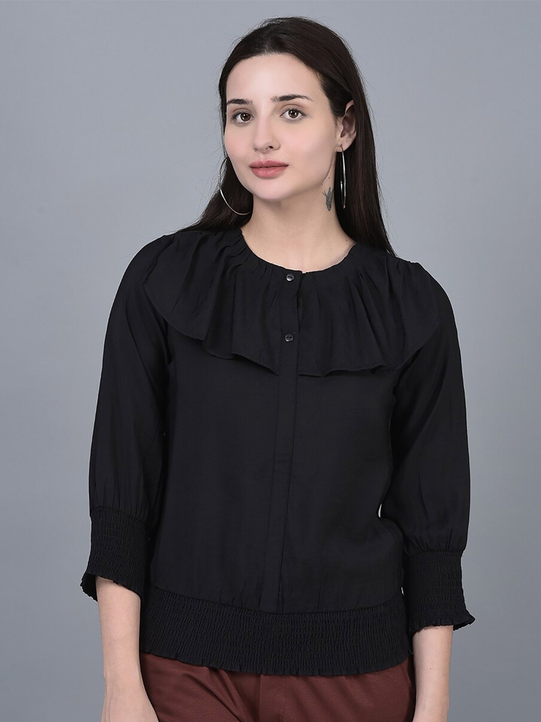 

CANOE Cuffed Sleeves Blouson Top, Black