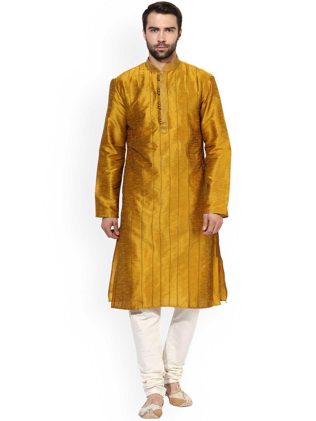 

KISAH Men Mustard Solid A-Line Kurta