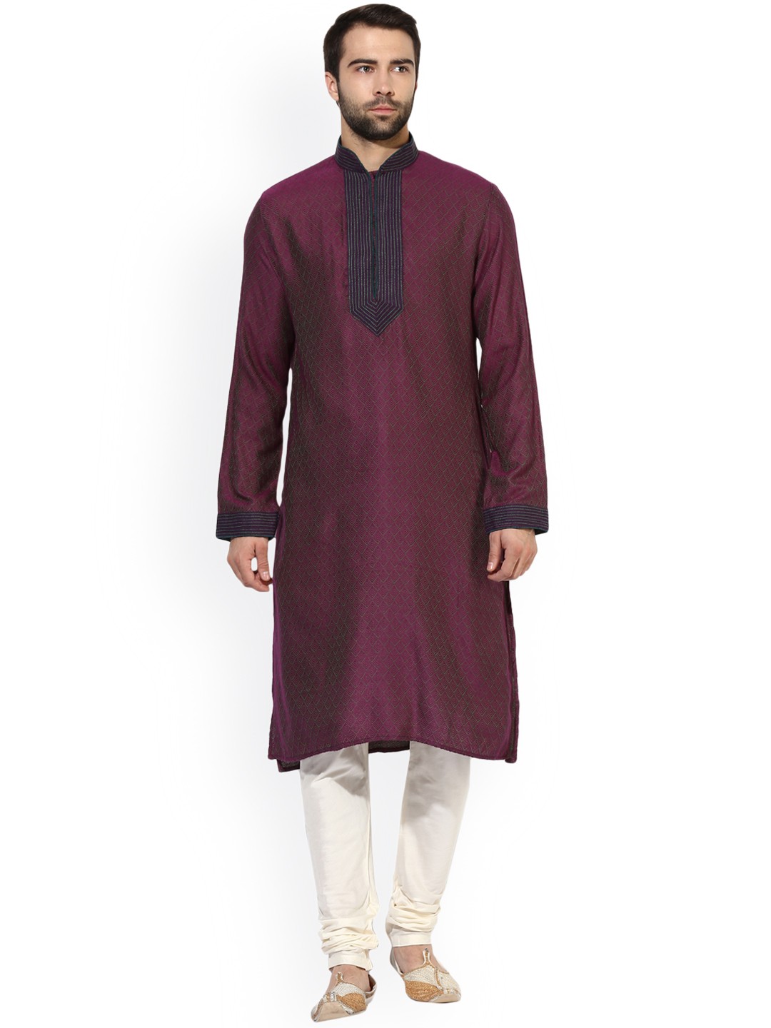 

KISAH Men Burgundy Woven Design A-Line Kurta