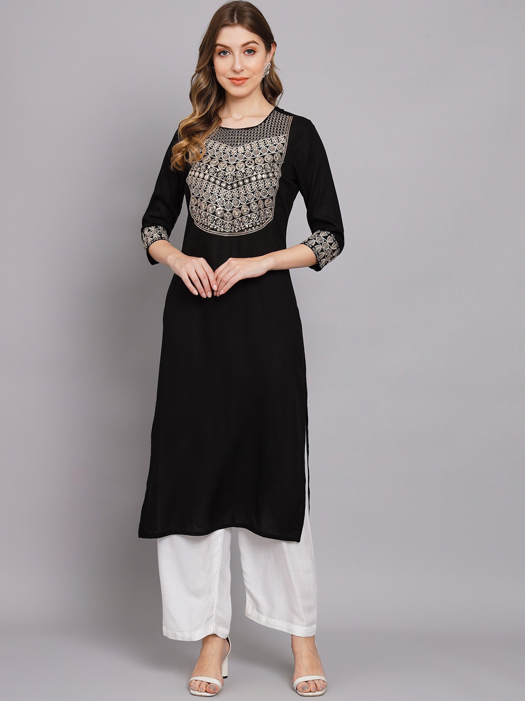 

KALINI Yoke Design Embellished Kurta, Black