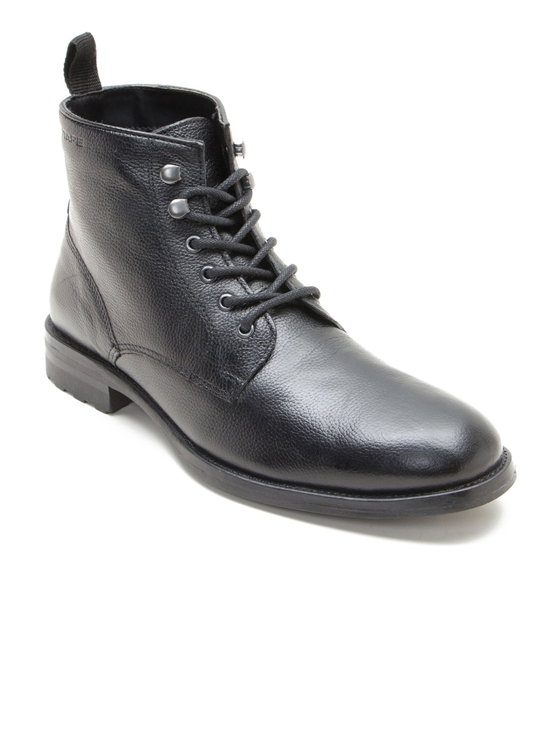 

Red Tape Men Black Solid Leather High-Top Flat Boots