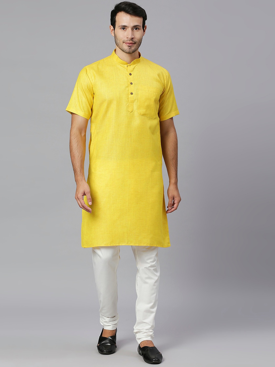 

RAJUBHAI HARGOVINDAS Mandarin Collar Straight Kurta, Yellow
