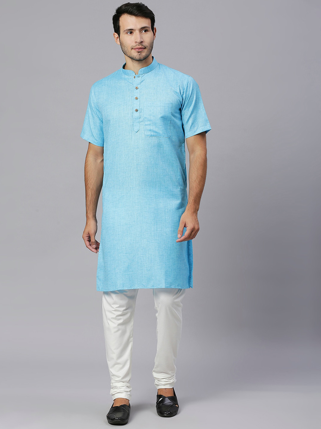 

RAJUBHAI HARGOVINDAS Mandarin Collar Straight Kurta, Turquoise blue