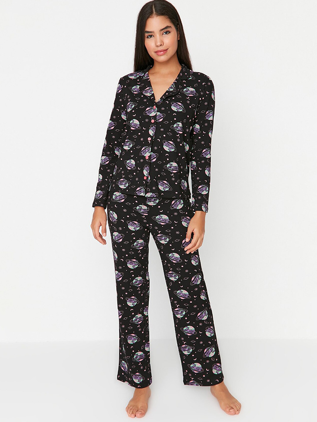 

Trendyol Conversational Printed Pure Cotton Night Suit, Black