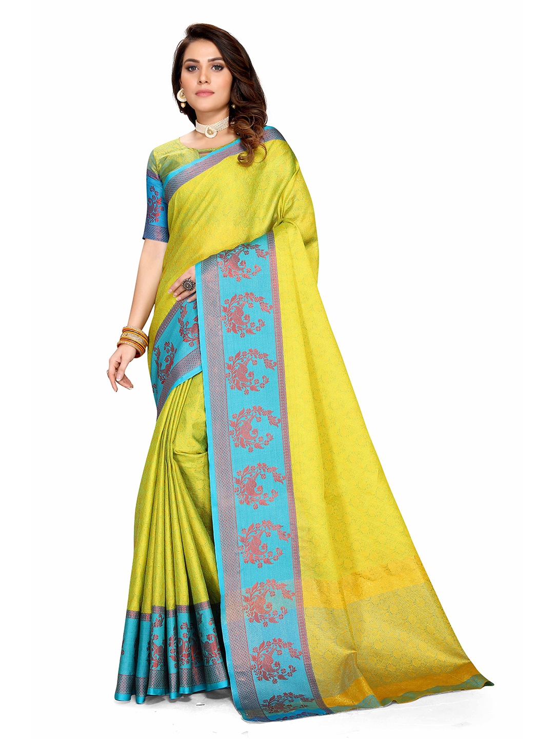 

Mitera Ethnic Motif Woven Design Silk Saree, Green