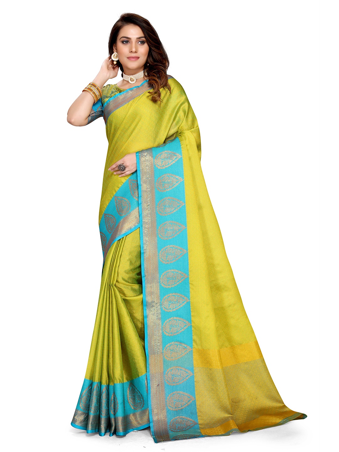 

Mitera Ethnic Motif Woven Design Silk Saree, Green