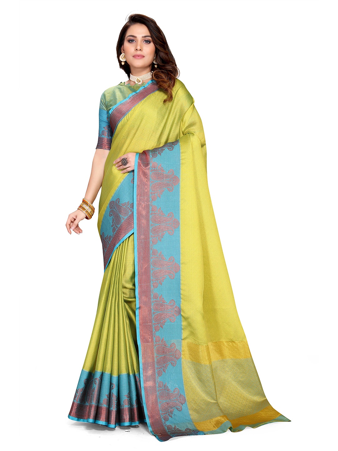 

Mitera Ethnic Motif Woven Design Silk Saree, Green