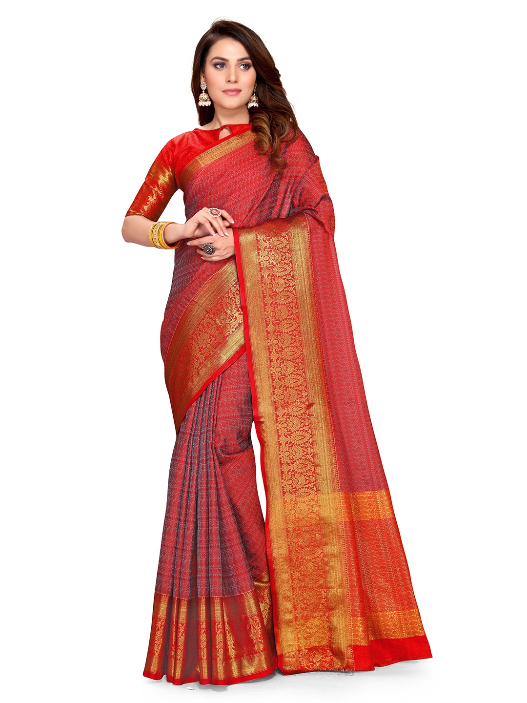 

Mitera Ethnic Motif Woven Design Zari Silk Saree, Red