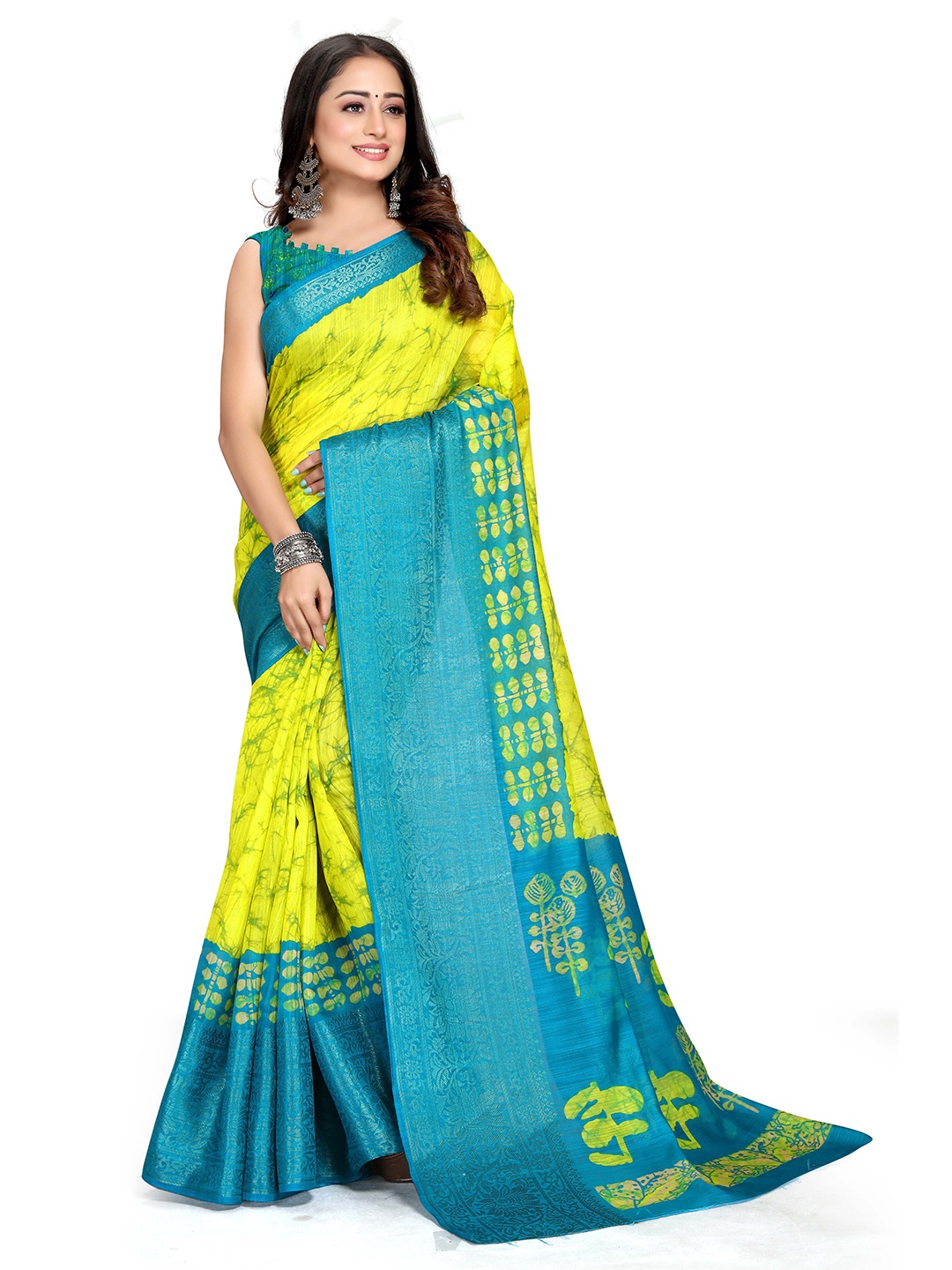 

Mitera Abstract Printed Zari Cotton Saree, Green