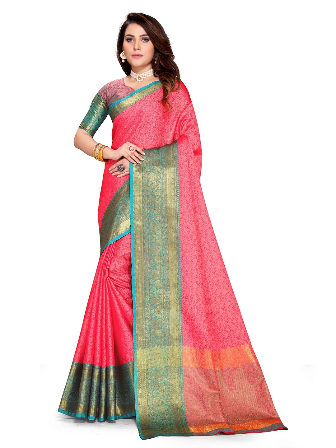 

Mitera Ethnic Motif Woven Design Zari Silk Saree, Pink