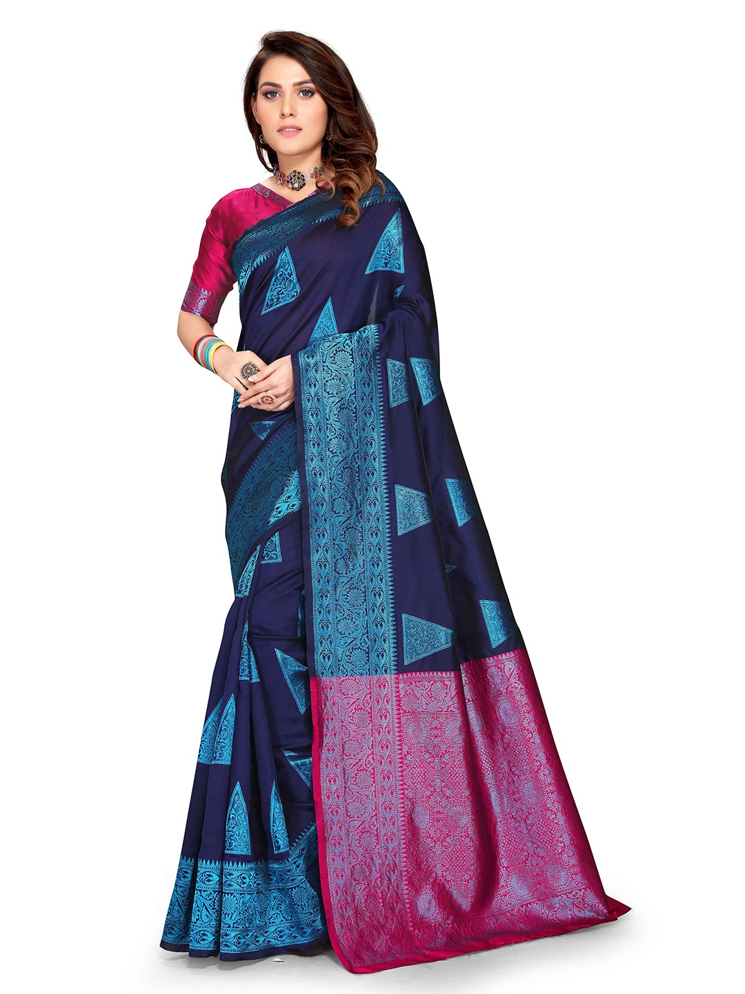 

Mitera Ethnic Motif Woven Design Zari Saree, Navy blue
