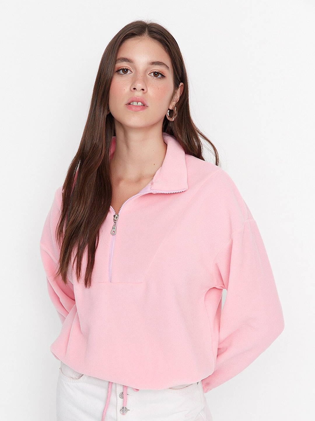 

Trendyol Shirt Collar Puff Sleeves Crop Top, Pink