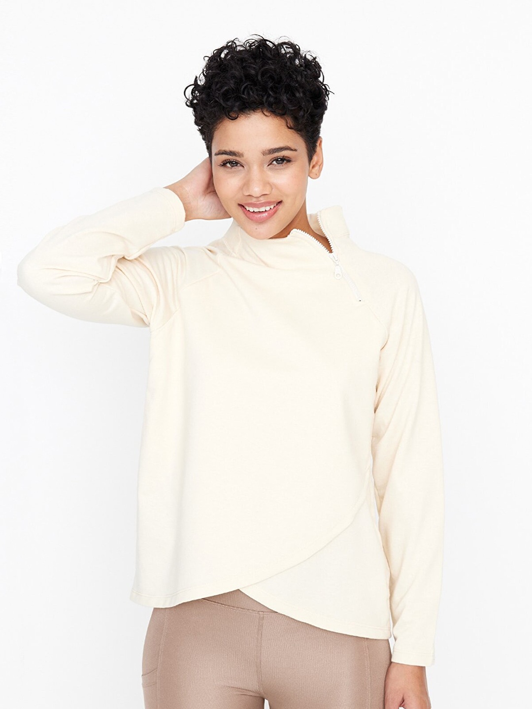 

Trendyol High Neck Cotton Wrap Top, Cream