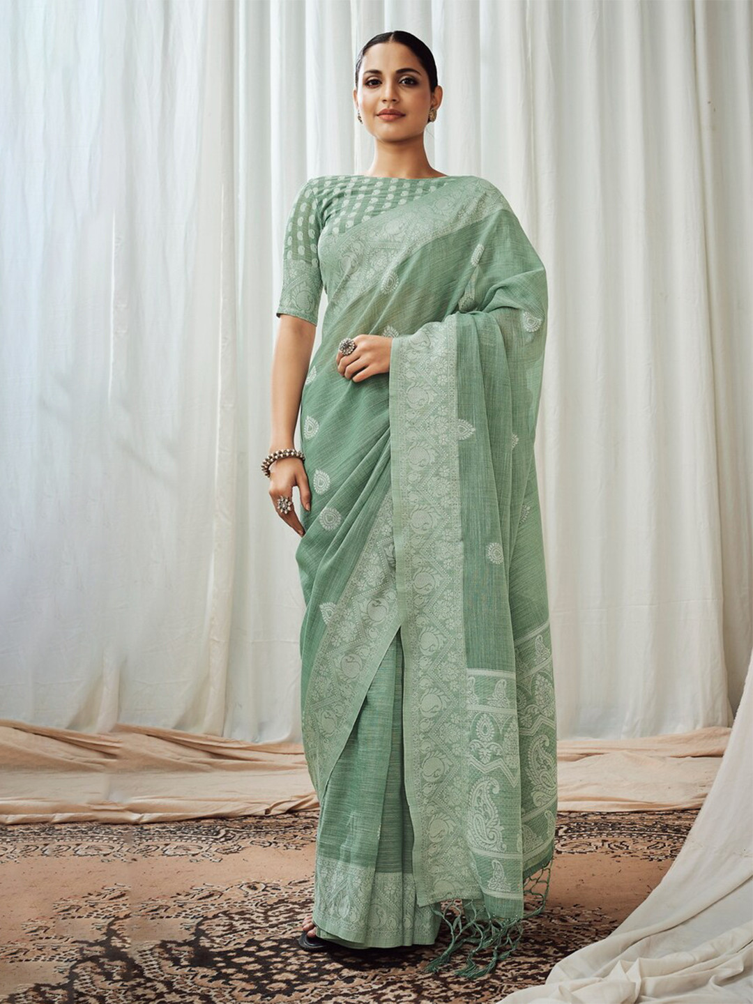 

Anouk Ethnic Motifs Woven Design Saree, Green