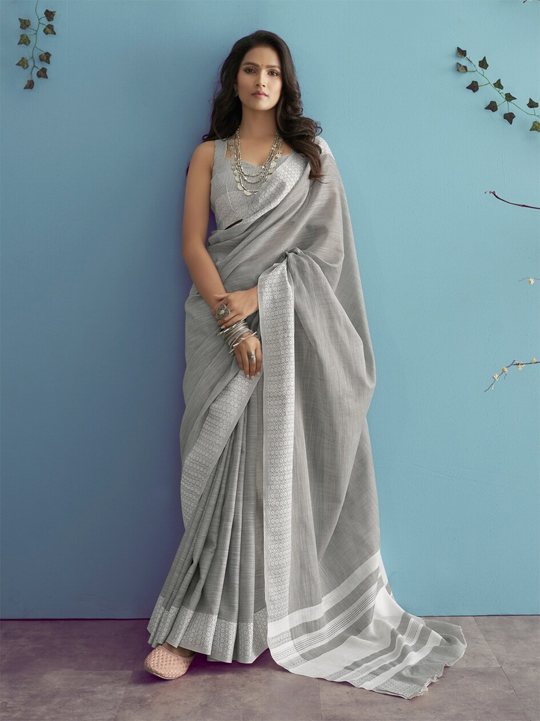 

Anouk Woven Design Border Saree, Grey