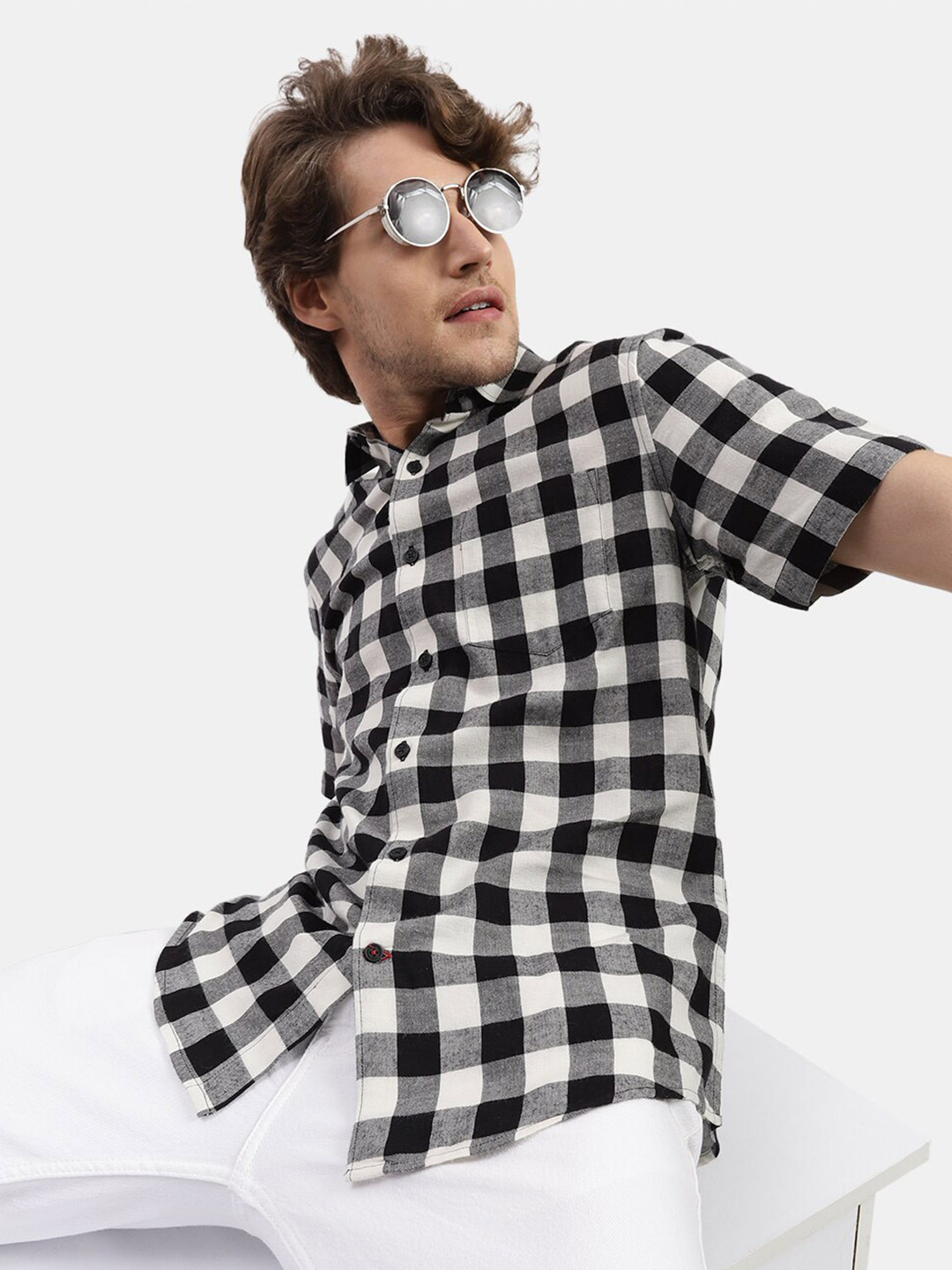 

VASTRADO Buffalo Checks Cotton Casual Shirt, Black