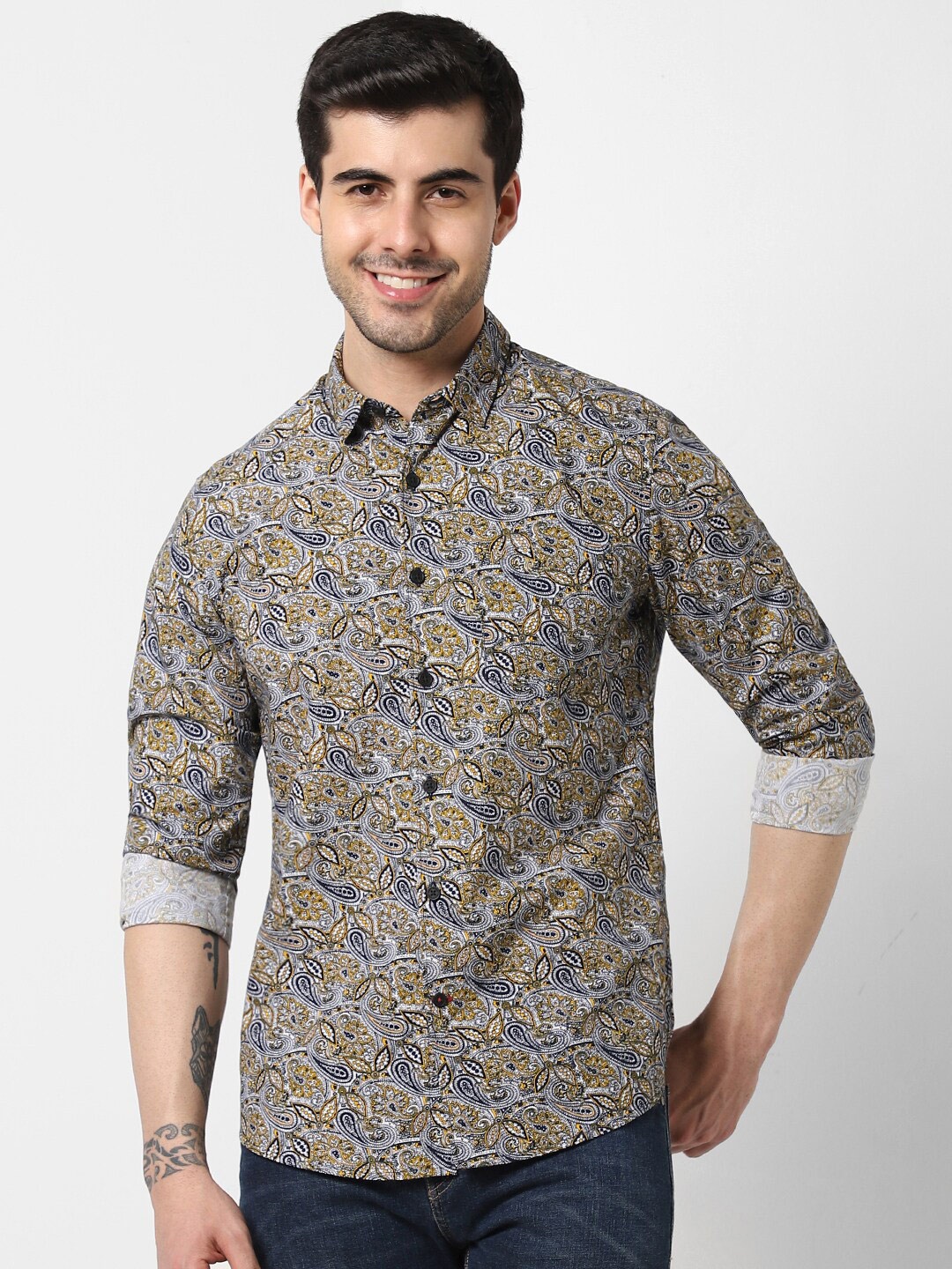 

VASTRADO Ethnic Motifs Printed Long Sleeves Cotton Casual Shirt, White