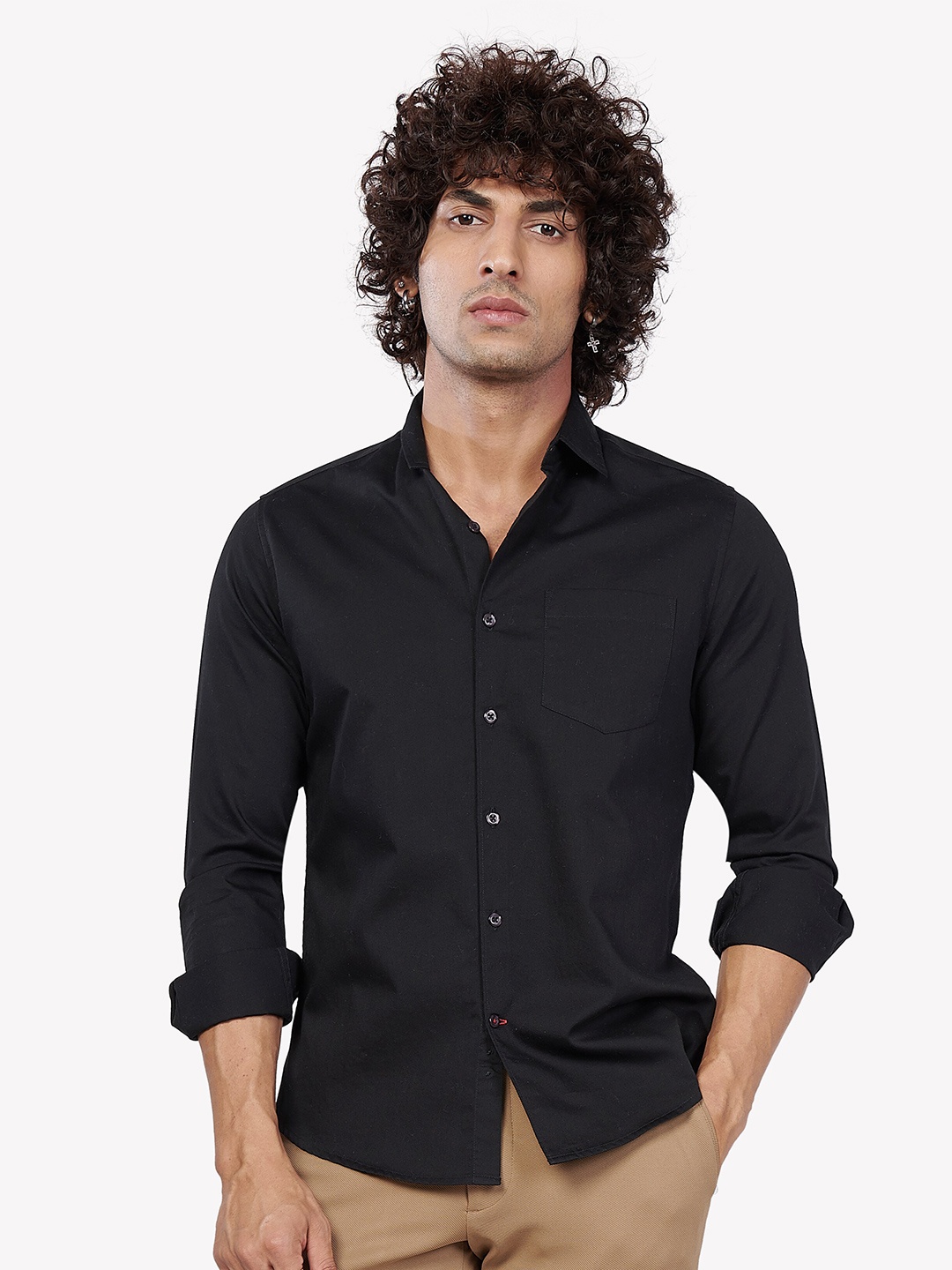 

VASTRADO Long Sleeves Spread Collar Cotton Casual Shirt, Black