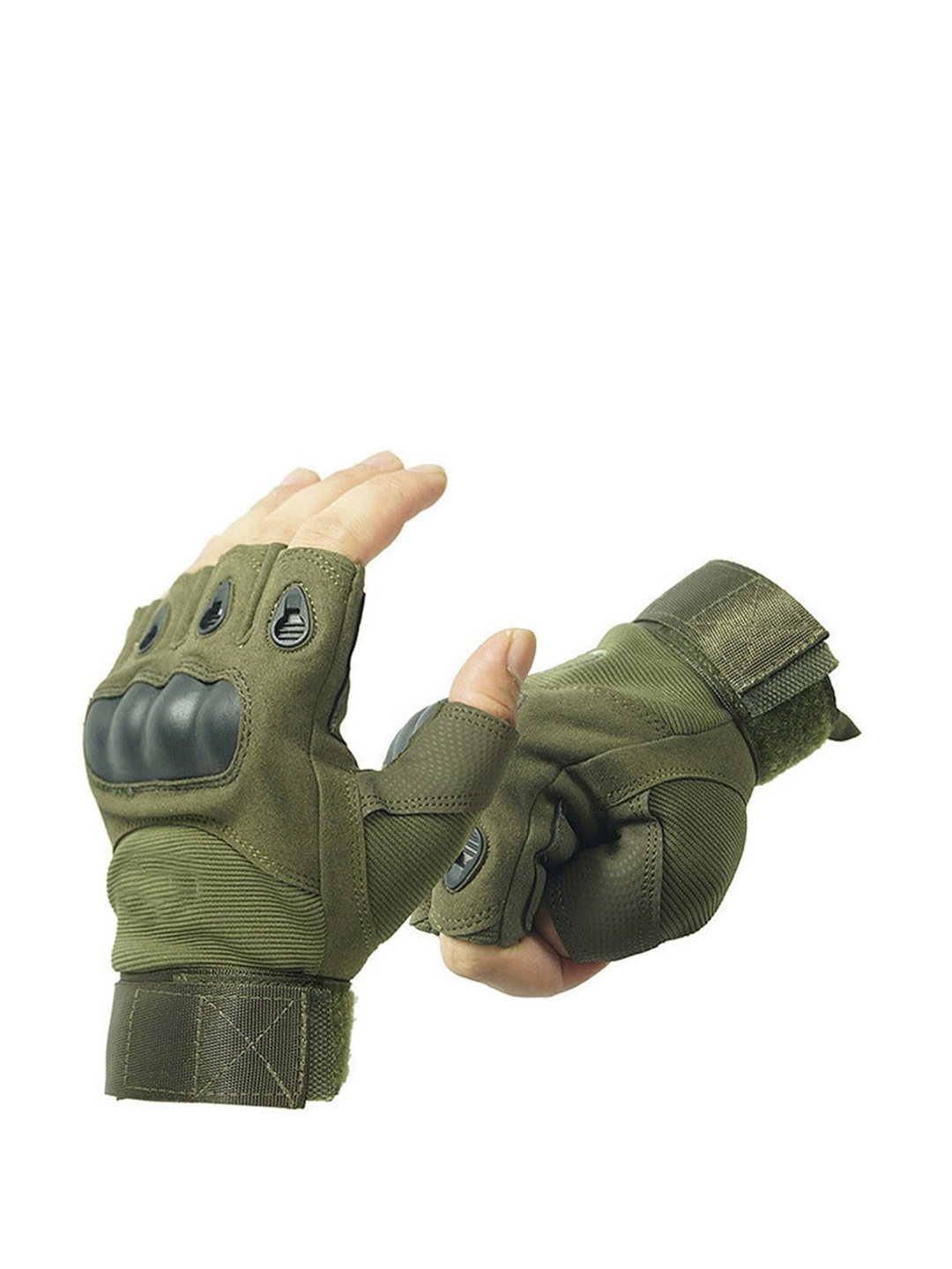 

Alexvyan Textured Anti-Skid Snuggly-Fit Half Finger Sports Gloves, Olive