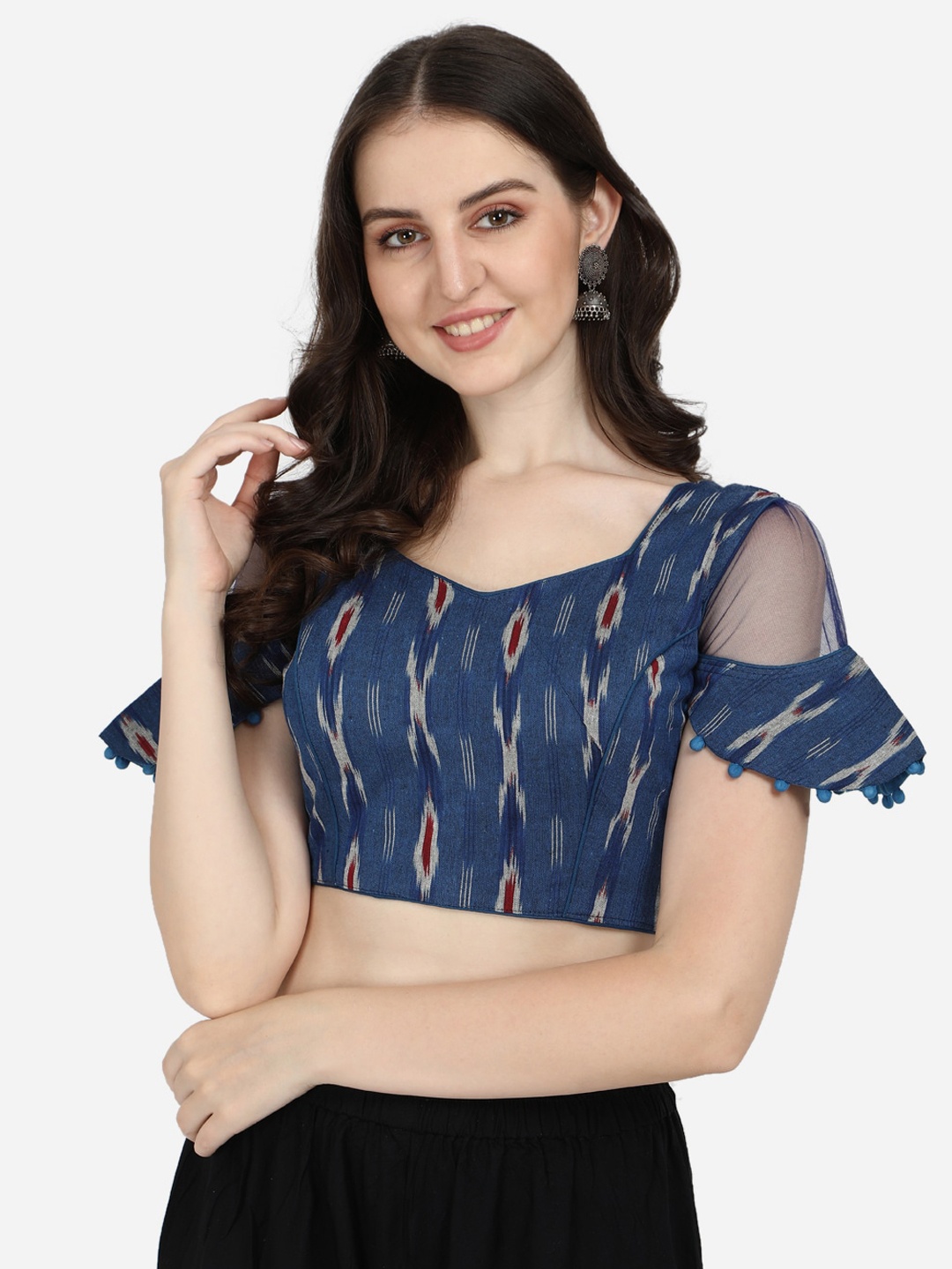 

Amrutam Fab Ikat Printed Cotton Saree Blouse, Blue