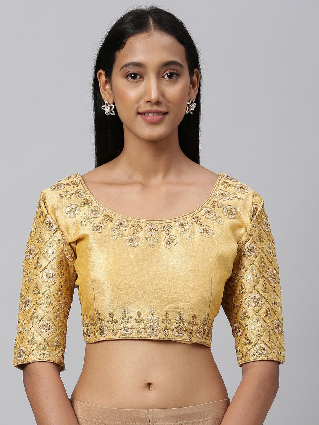 

Amrutam Fab Embroidered Phantom Silk Saree Blouse, Beige